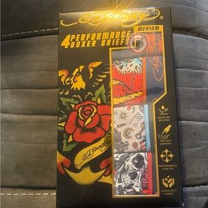 Ed Hardy 4 Boxer Briefs Set — Black, Yellow, Red, Blue Accents